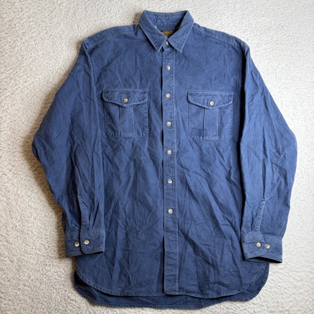 Vintage Eddie Bauer Mens Blue Cotton Flannel Button Down Shirt Large Tall USA